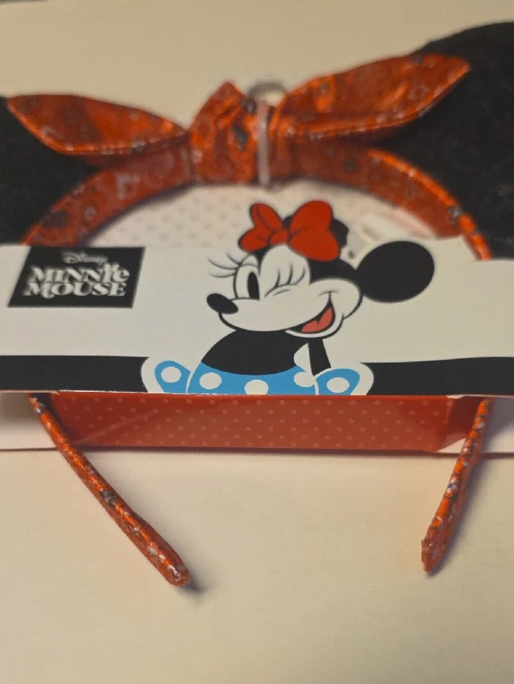 Disney Minnie Mouse Black Sequin Ear Headband with Orange Bow